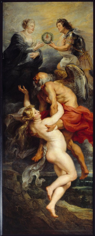Ciclo de Medicis: "O Triunfo da Verite" Rei Luís XIII e Rainha Maria de Médicis representados no topo das alegorias do Tempo e da Verite. Pintura de Pierre Paul (Pierre-Paul) Rubens (ou Peter Paul ou Petrus Paulus) (1577-1640) (ec.flam.) de Peter Paul Rubens