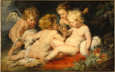 O pequeno Jesus com o menino e dois anjos de Peter Paul Rubens