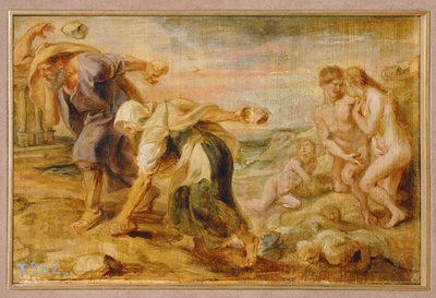 Deucalião e Pirra, criadores da humanidade após o primeiro dilúvio (pintura sobre madeira) de Peter Paul Rubens