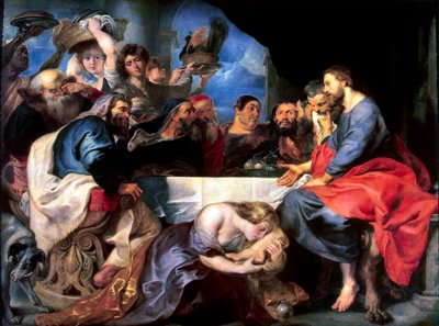 Festa na casa de Simão, o fariseu, entre 1618 e 1620. de Peter Paul Rubens