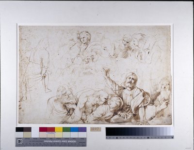 Cinco grupos de figuras para uma Última Ceia (Cristo anunciando a sua traição) c.1601-04 (caneta e tinta com lavagem em papel) de Peter Paul Rubens