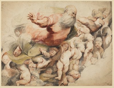 Deus Pai apoiado pelos anjos, depois de Pordenone, 1600-03 de Peter Paul Rubens