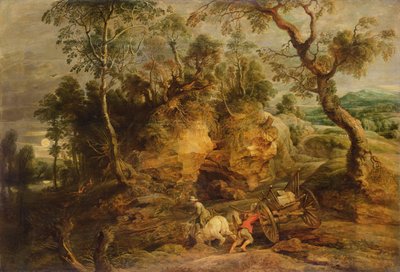 Paisagem com suportes de pedra, c.1620 (óleo sobre tela transferido do painel) de Peter Paul Rubens