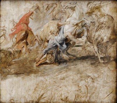 Caça ao leão; verso: Casamento por procuração (esboço para o ciclo dos Médici) de Peter Paul Rubens