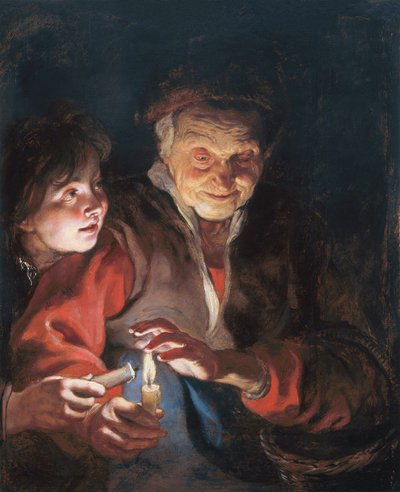 Anciã e rapaz com velas de Peter Paul Rubens