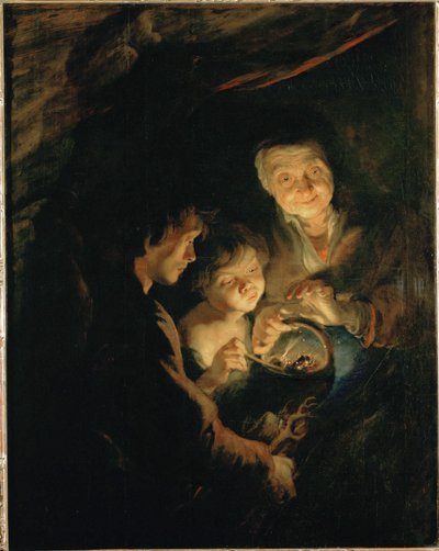 Mulher idosa com um braseiro, c.1618-20 (pintura sobre madeira de carvalho) de Peter Paul Rubens