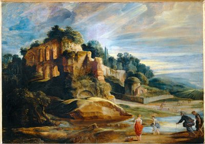 Paisagem com as ruínas do Monte Palatino em Roma (pintura sobre madeira) de Peter Paul Rubens