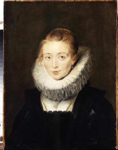 Retrato de uma dama de companhia da Infanta Isabel (1566-1633). Ela está a usar uma coleira de morango. (Retrato de senhora à espera da Infanta Isabella). Pintura de Peter Paul (Peter-Paul) Rubens (ou Peter Paul ou Petrus Paulus) (1577-1640). Óleo sobre de Peter Paul Rubens