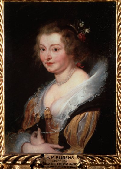 Retrato de Catherine Manners, Duquesa de Buckingham - óleo sobre painel, c.1625-1629 de Peter Paul Rubens