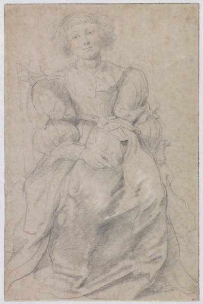 Retrato de Hélène Fourment, c.1630-31 (giz preto e vermelho, realçado com branco) de Peter Paul Rubens