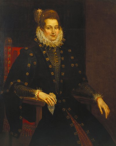 Retrato de uma senhora sentada três quartos de comprimento em um vestido preto com um babado de Peter Paul Rubens