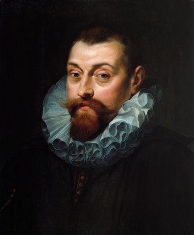 Retrato de um homem, comprimento do busto, em traje escuro com um babado branco, c.1597-99 de Peter Paul Rubens