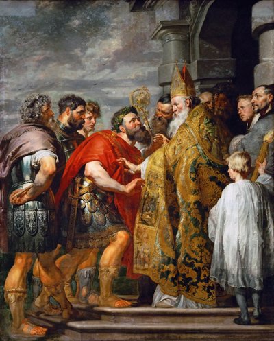 Santo Ambrósio de Milão (falecido em 397) e Imperador Teodósio I, o Grande (347-395) - Santo Ambrósio e Imperador Teodósio I - Pieter Paul Rubens (1577-1640). Óleo sobre tela, c. 1615. Tamanho: 362x246 cm. Museu de História de Arte, Viena de Peter Paul Rubens
