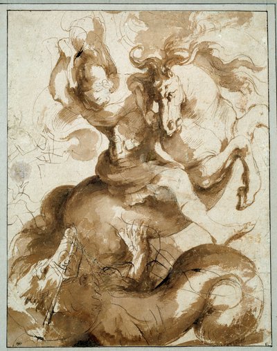 São Jorge a matar o dragão. Desenho de Pierre Paul (Pierre-Paul) Rubens (ou Peter Paul ou Petrus Paulus) (1577-1640) Ec. Flam. de Peter Paul Rubens