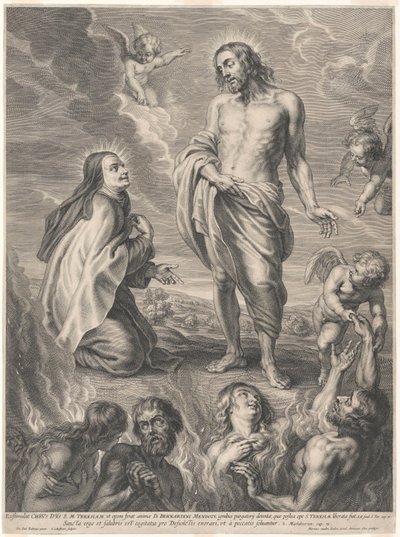 Santa Teresa de Ávila, ajoelhada perante Cristo, intercedendo pelas almas do Purgatório de Peter Paul Rubens