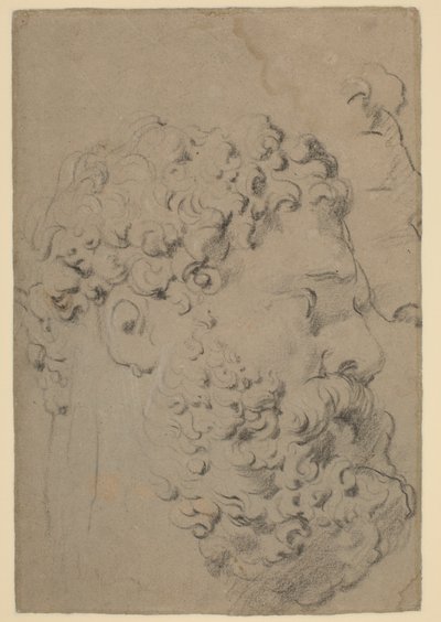 Estudos da cabeça e perfil dos Farnese Hércules vistos de um ponto de vista inferior de Peter Paul Rubens