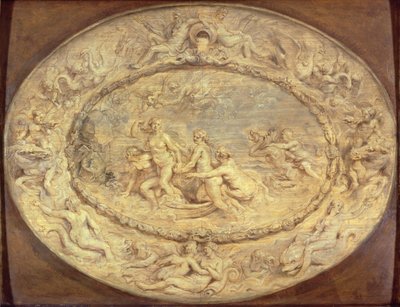 O Nascimento de Vênus, c.1632-33 (giz preto e óleo no painel) de Peter Paul Rubens