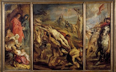 A Ereção da Cruz Tríptica por Pierre Paul (Pierre-Paul) Rubens (ou Peter Paul ou Petrus Paulus) (1577-1640) Sol do século XVII. 0,68x1,07 m Paris, Musee du Louvre de Peter Paul Rubens