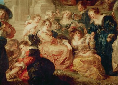 O Jardim do Amor (detalhe do grupo com a esposa de Rubens, Hél ène Fourment), c.1638 de Peter Paul Rubens