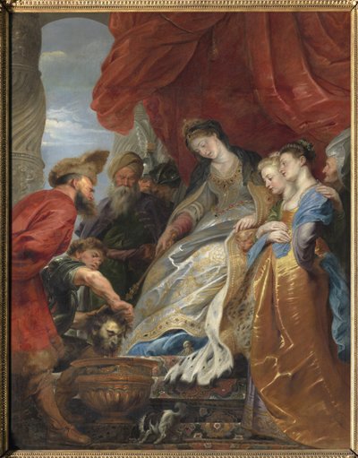 A rainha dos citas Thomyris mergulha a cabeça de Ciro, a grande, em um vaso cheio de sangue para vingar seu filho de Peter Paul Rubens