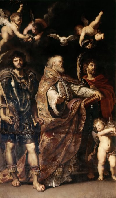 Os Santos Gregório I, Maurus e Papias, 1608. de Peter Paul Rubens