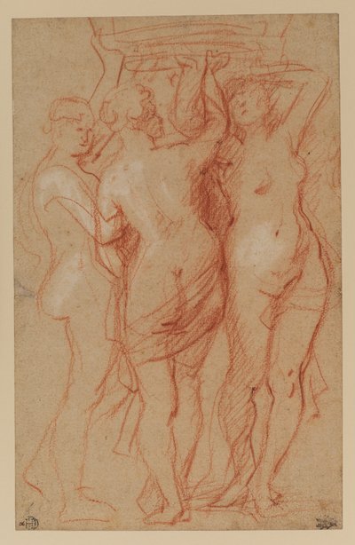 As Três Graças, c.1635-40 (giz vermelho e branco no papel) de Peter Paul Rubens