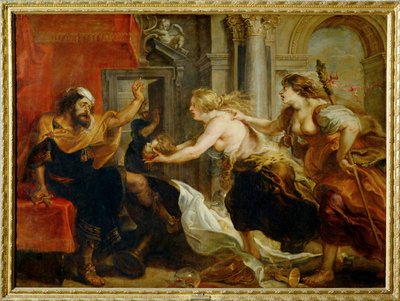 O banquete de Tereu: Philomena e Procne apresentam a Tereu a cabeça decapitada do seu filho É (pintura sobre tela) de Peter Paul Rubens
