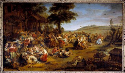 A feira ou casamento na aldeia. Mesa que representa uma festa no campo. Pintura de Pierre Paul (Pierre-Paul) Rubens (ou Peter Paul ou Petrus Paulus) (1577-1640), escola flamenga, cerca de 1635-1638. Óleo sobre madeira. Dim: 1,49 X 2,61m. Musee Du Louvre -  de Peter Paul Rubens