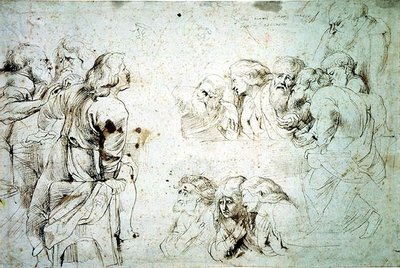 Três Grupos de Apóstolos na Última Ceia (desenho) de Peter Paul Rubens