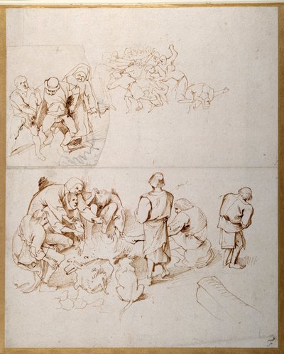 Três cenas camponesas (caneta e tinta sobre papel) de Peter Paul Rubens