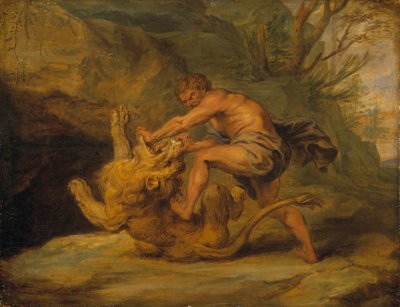 Sansão e o Leão, c.1640 de Peter Paul studio of Rubens