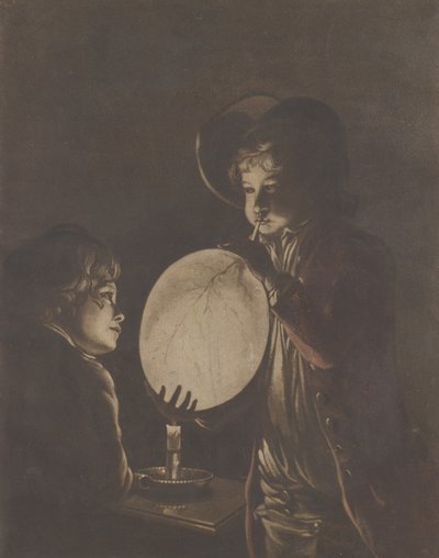 Dois meninos soprando uma bexiga à luz de velas, 1773., 1773. de Peter Perez Burdett