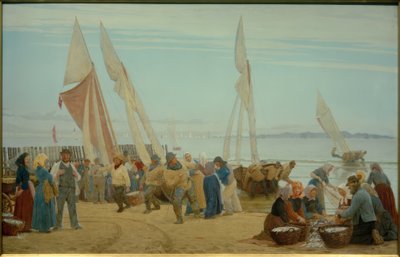 Manhã em Hornbaek. Os pescadores vêm à terra de Peder Severin Krøyer