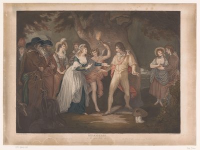 Rosalind verrast Orlando in het bos
Shakespeare. Como quiser (título sobre o objecto) de Peter Simon