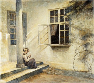 Uma garota sentada em uma varanda, Liselund de Peter Vilhelm Ilsted