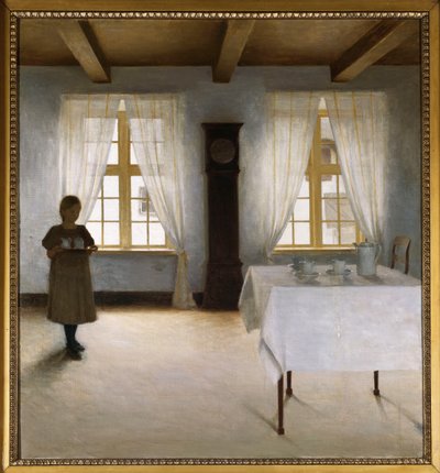 Um interior com uma jovem servindo chá de Peter Vilhelm Ilsted