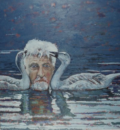 Conrad Lorenz com Goslings, 2000 (óleo sobre tela) de Peter Wilson