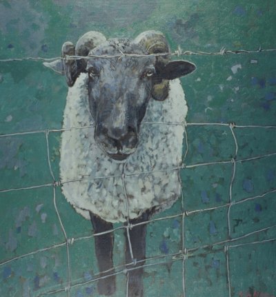 Ovelha à espera, 2000 (óleo sobre tela) de Peter Wilson
