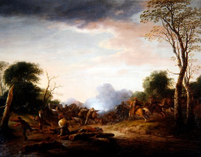 Uma emboscada em uma paisagem arborizada de Peter de Bloot