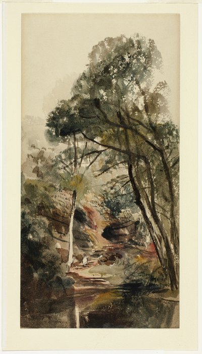 Uma paisagem de rio arborizada de Peter de Wint