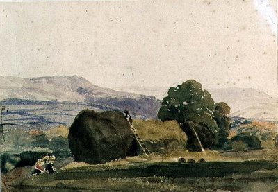 Paisagem com palheiros (lápis e aguarela) de Peter de Wint