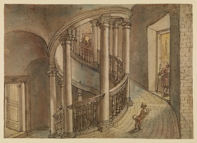 Escadaria do Belvedere, da Scala di Chiocciola de Bramante, no Cortile di San Damaso, Vaticano de Peter van Lint