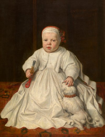 Retrato de uma criança (óleo sobre tela, montado sobre madeira) de Peter van Lint