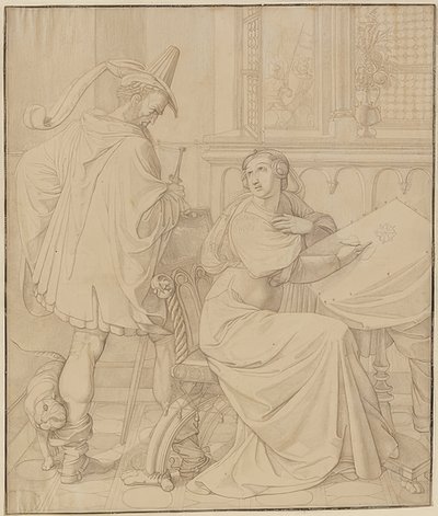 Sete desenhos dos Nibelungos: 3. Traição de Hagen. 1812-17 de Peter von Cornelius
