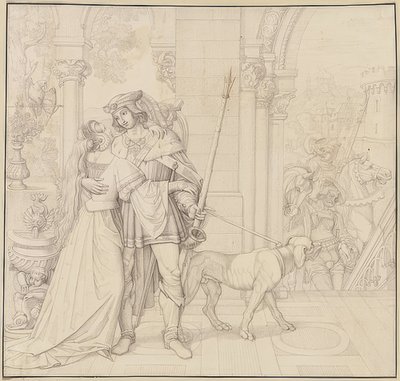 Sete desenhos para os Nibelungen: 4. Siegfried preparado para a caça. 1812-17 de Peter von Cornelius
