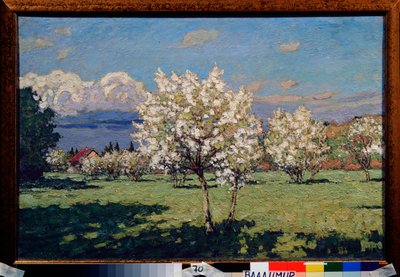 As cerejeiras desabrocham. Pintura de Pyotr Ivanovich Petrovichev (Pyotr Petrovitchev) (1874-1947), óleo sobre tela de Petr Ivanovic Petrovichev