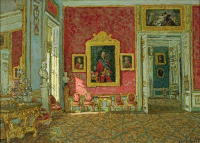 A sala de desenho roxo no Palácio Kuskovo, c.1915 (óleo sobre tela) de Petr Ivanovic Petrovichev
