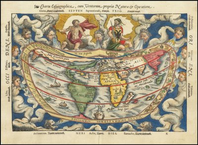Mapa de 1553 - Charta Cosmographica, Cum Ventorum Propria Natura et Operatione de Petrus Apianus