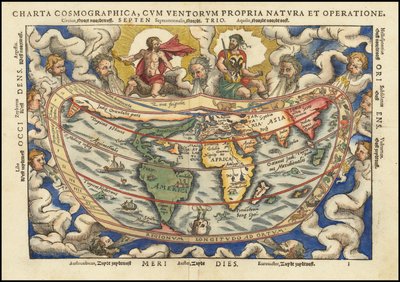 Mapa-mundo de 1553 - Charta Cosmographica, Cum Ventorum Propria Natura et Operatione de Petrus Apianus