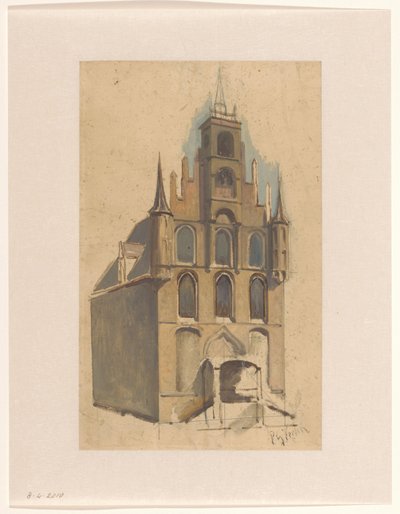 Projeto para um edifício de estilo gótico tardio com empena e pináculos escalonados de Petrus Gerardus Vertin